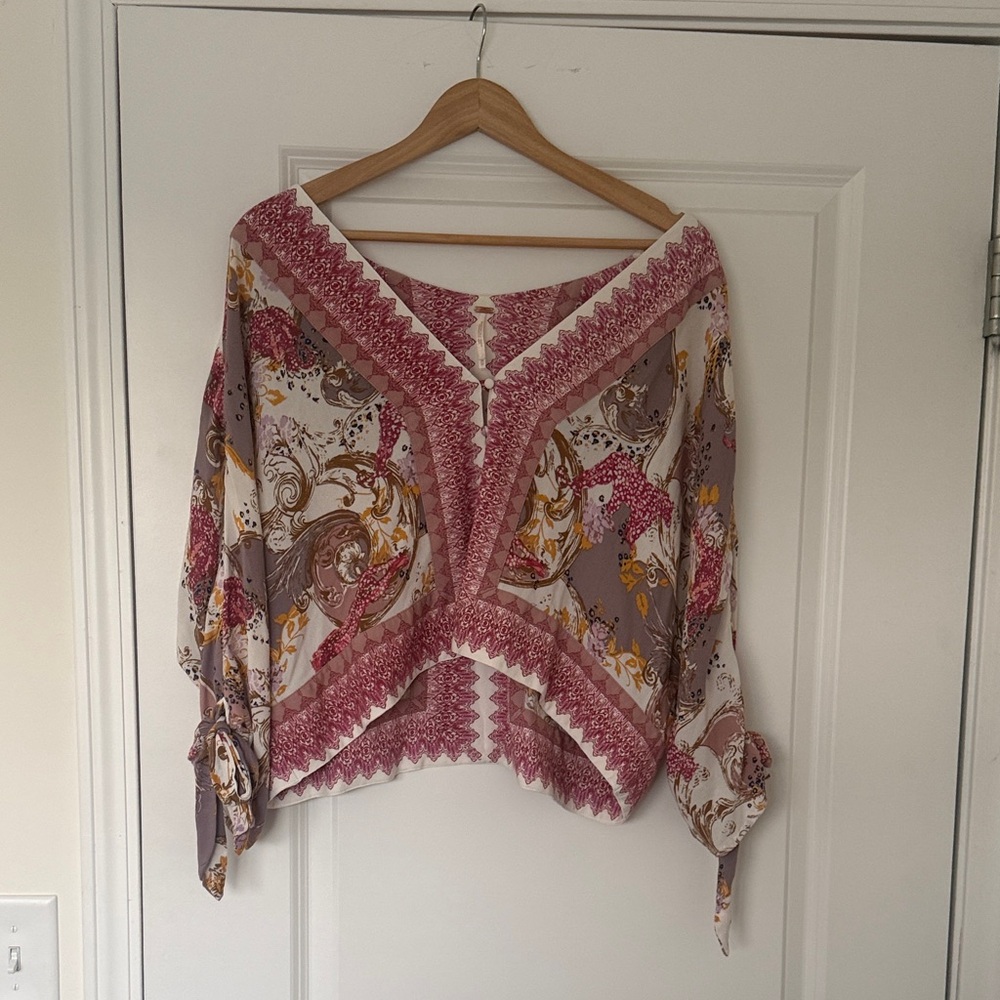 Free People Bohemian Floral Blouse - Pink and Cream